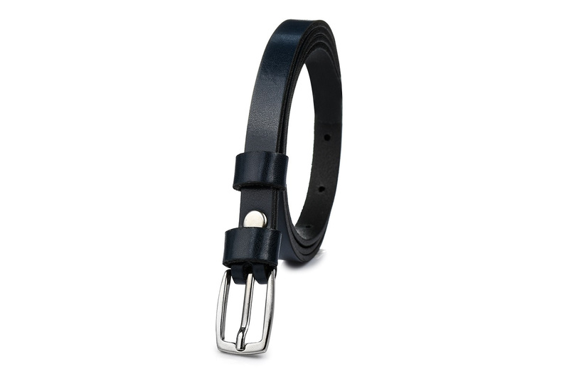 Beltimore leather women's navy blue narrow belt U49 : Colors - navy blue, Strap size - r.105-120 cm