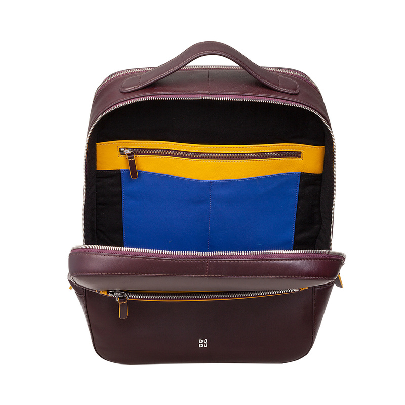 Men’s backpack for work Colorful Washington by DUDU in real leather with double zipper. Laptop rucksack until 16 inches with handle and trolley strap.