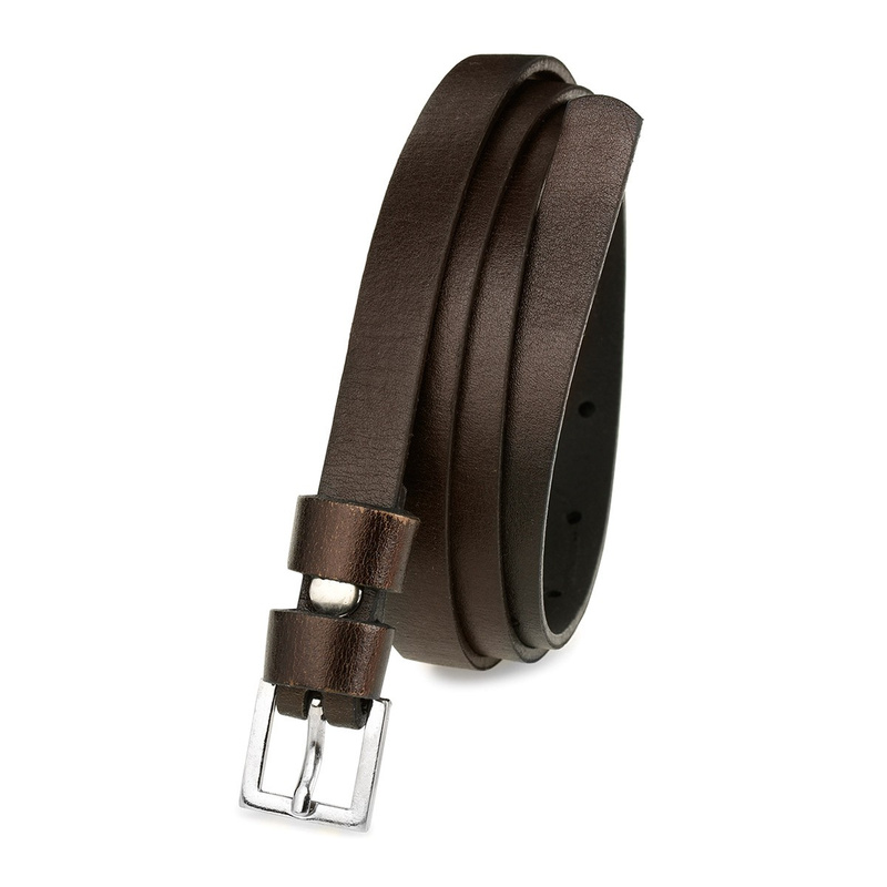 Women's narrow solid leather dress belt brown S18 : Colors - brown, beige, Belt size - r.90-105 cm