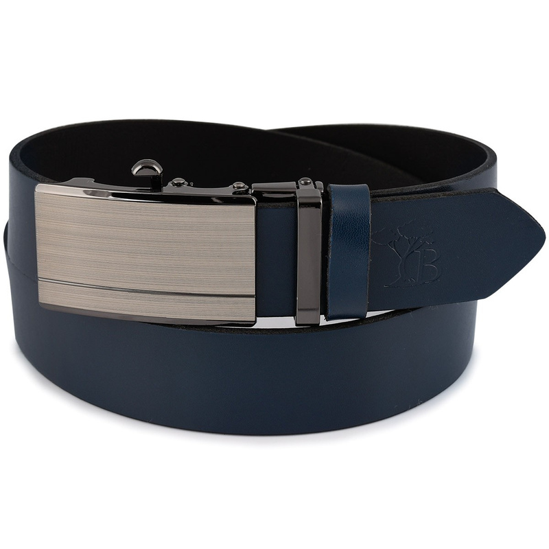 Beltimore men's leather belt navy blue automatic A56 : Colors - navy blue, Strap size - r.105-120 cm