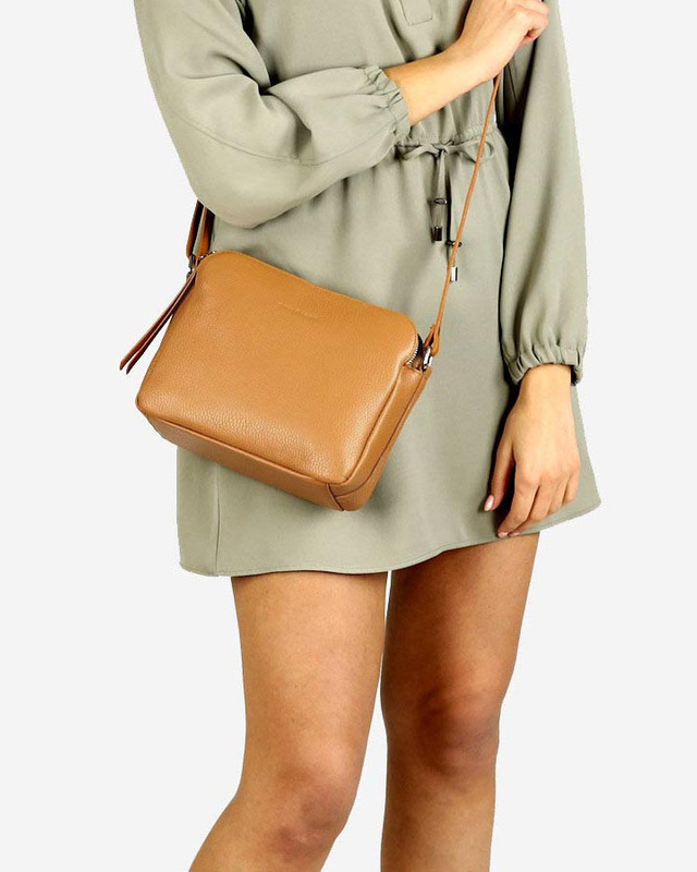 Torebka skórzana crossbody listonoszka dwie komory - MARCO MAZZINI brąz camel