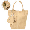 Italian Leather Suede A4 Shopper Handbag Beige T49