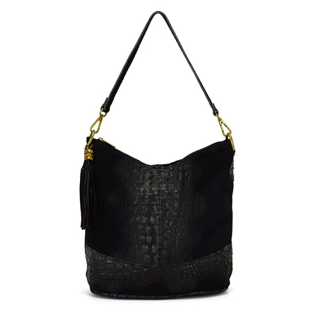 Spacious, stylish women's messenger bag in crocodile leather