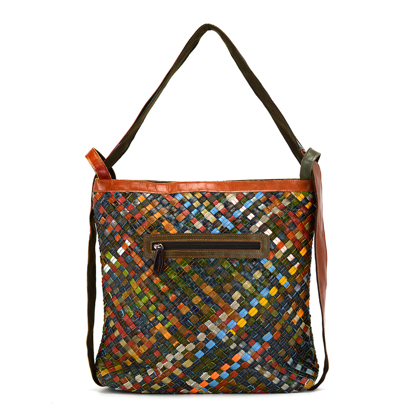 Multicolored women's leather handbag and backpack