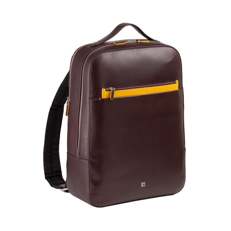 Men’s backpack for work Colorful Washington by DUDU in real leather with double zipper. Laptop rucksack until 16 inches with handle and trolley strap.