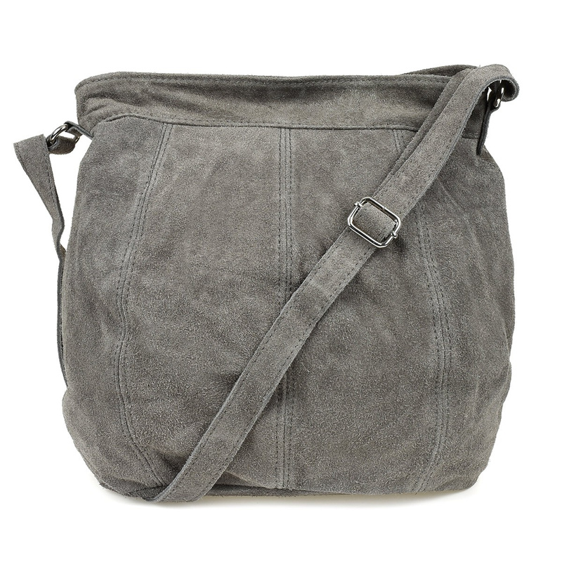 Grey suede A4 leather women's bag K49