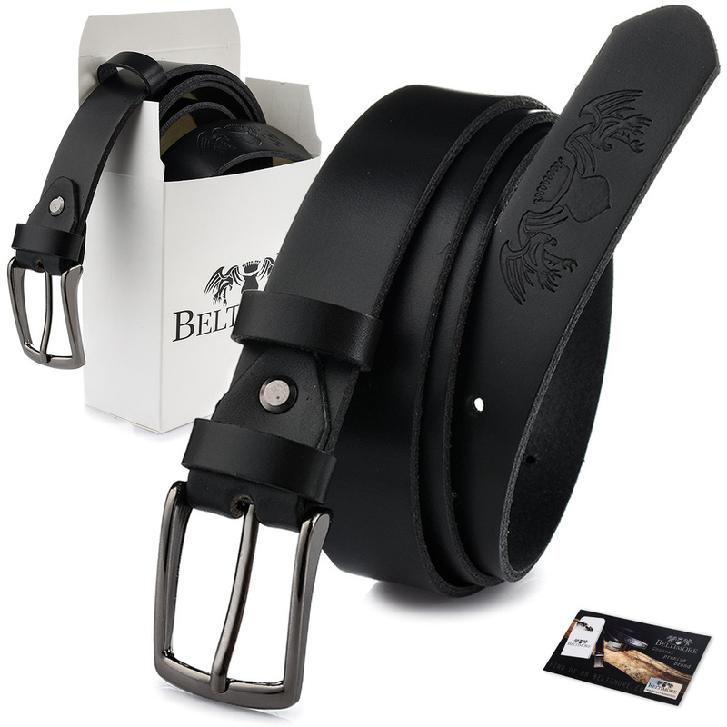 Beltimore leather men's black narrow belt E06 : Colors - black, Strap size - r.125-140 cm