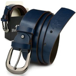 Women's leather belt for dress pants Beltimore navy blue A86 : Colors - navy blue, Strap size - r.80-95 cm