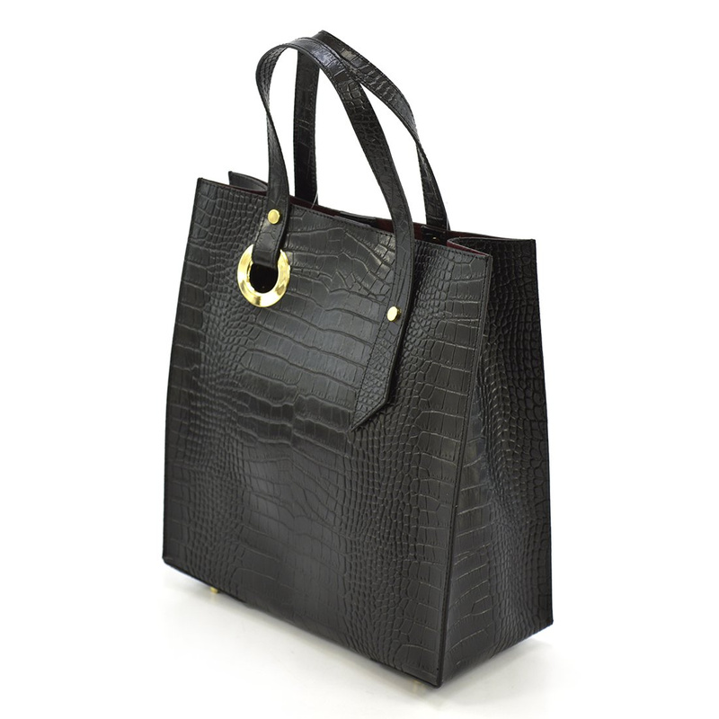 Women's large crocodile leather shoulder shopper bag