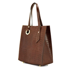 Women's large crocodile leather shoulder shopper bag