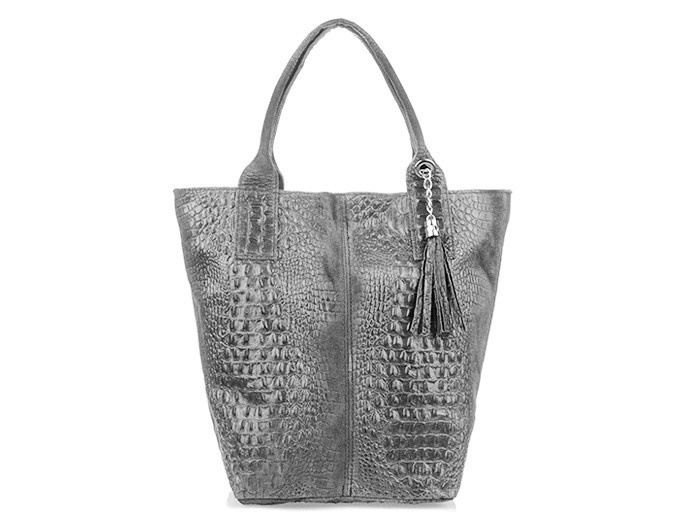 Grey Large Leather Shopper Crocodile Leather Bag Bag With Sachet L94