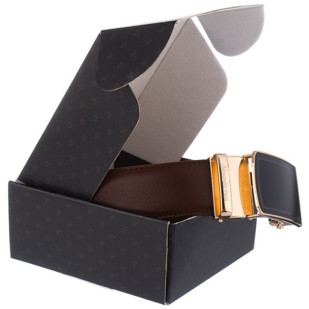 Men's leather belt automatic buckle 3.5 cm classic box bag free dark brown AP26 : Colors - brown, beige, Strap size - r.100-115 cm