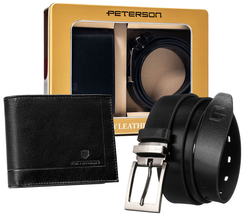 Leather wallet+ leather belt set PETERSON PTN ZM85