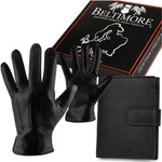 Men's set vertical leather wallet gloves black Baltimore T82