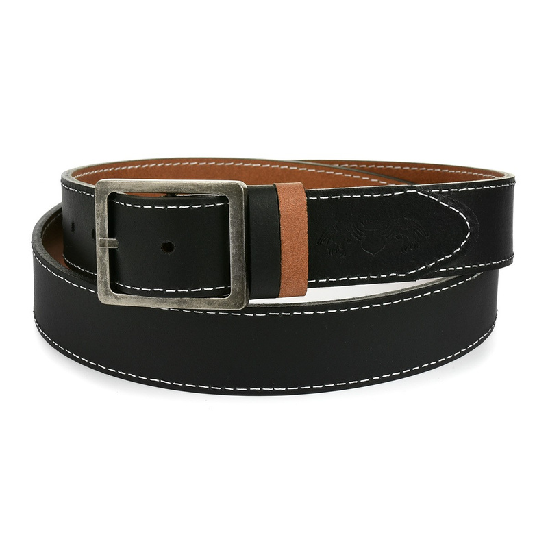 BELTIMORE Double-sided Solid Men's Leather Belt Box W23 : Colors - black, Strap Size - r.115-130 cm