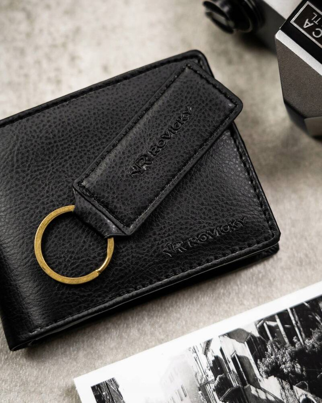 Leatherette wallet & key ring set ROVICKY R-SET-M-N003-PUA BLA