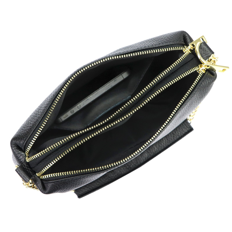 Women's leather shoulder messenger bag with chain