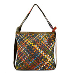 Multicolored women's leather handbag and backpack