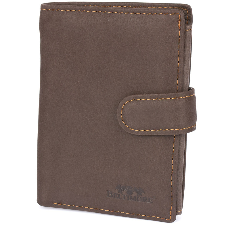 Men's vertical leather wallet with clasp large Beltimore brown RFiD I42