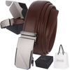 Men's leather belt automatic buckle 3.5 cm classic box bag free dark brown AP14 : Colors - brown, beige, Strap size - r.100-115 cm