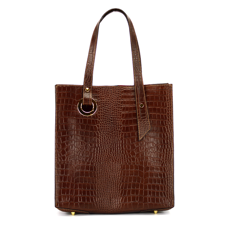 Women's large crocodile leather shoulder shopper bag