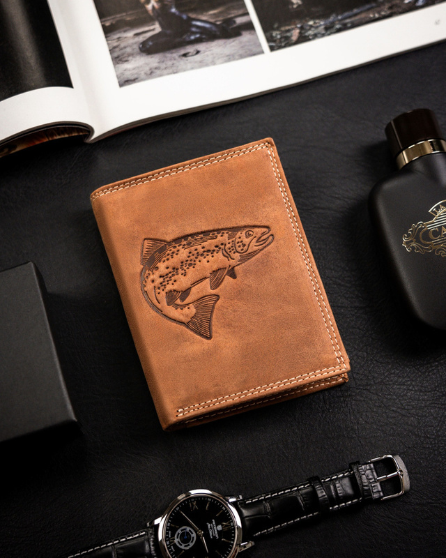 Men's genuine leather wallet Wild ANIMALS N4-CHM FISH