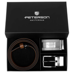 Set cadou pentru bărba?i din piele naturală Peterson PTN KL-B007-S001 BLACK-BROWN