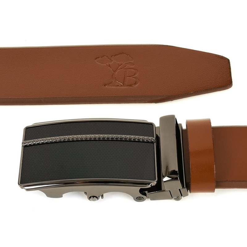 BELTIMORE men's leather belt buckle automatic cognac A22 : Colors - brown, beige, Strap size - r.95-110 cm