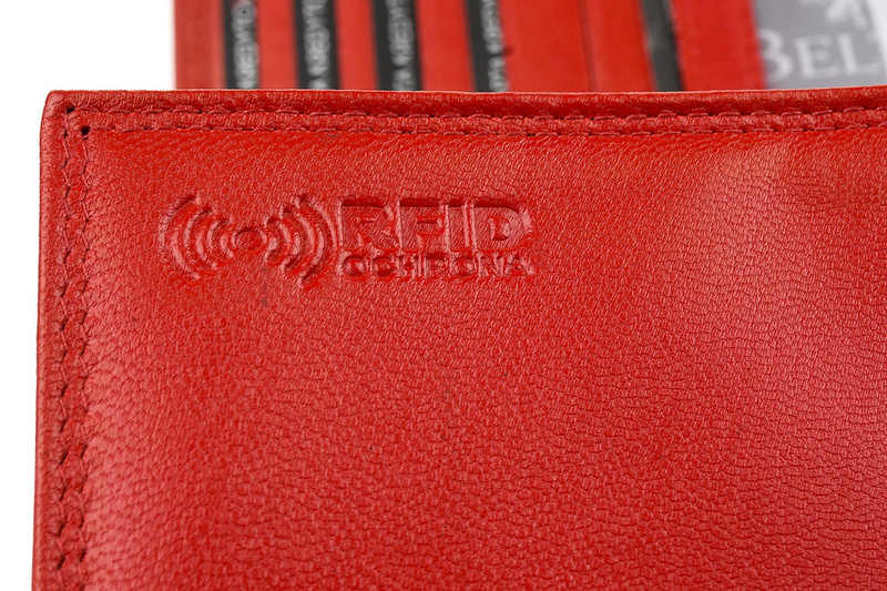 Women's leather wallet large horizontal with earworm RFiD red BELTIMORE 038