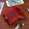 Leather case for documents cards cover natural leather business card holder red with feathers M32