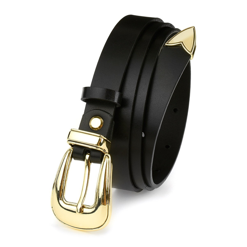 BELTIMORE D52 leather women's gold cowgirl belt : Colors - black, Strap size - r.80-95 cm