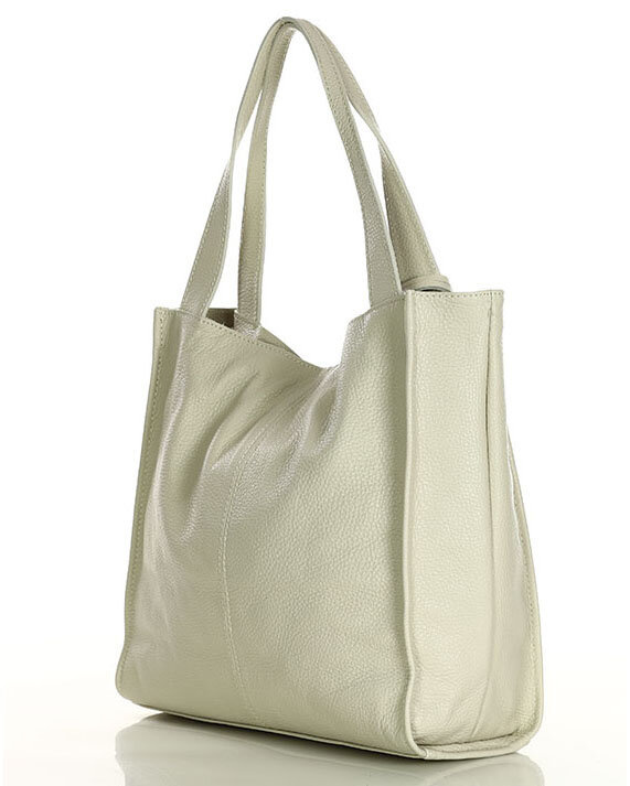 Modna torebka damska skórzany shopper bag - MARCO MAZZINI Portofino Max ivory beżowa