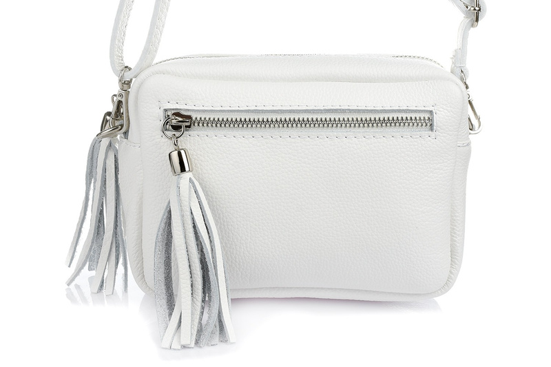 Women's white leather postbag with tassel fashionable C74