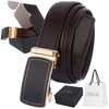 Men's leather belt automatic buckle 3.5 cm classic box bag free dark brown AP26 : Colors - brown, beige, Strap size - r.100-115 cm