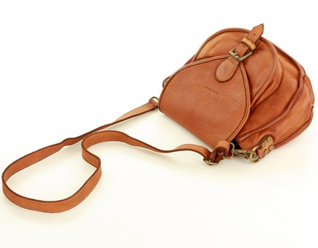 MARCO MAZZINI Klasyczna listonoszka z naturalnej skóry saddle bag genuine leather brąz camel