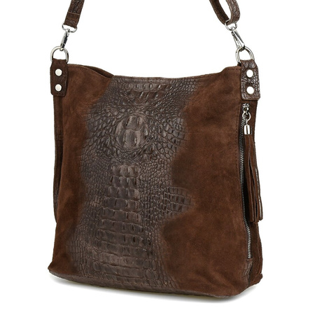 Dark brown suede leather shopper bag W10