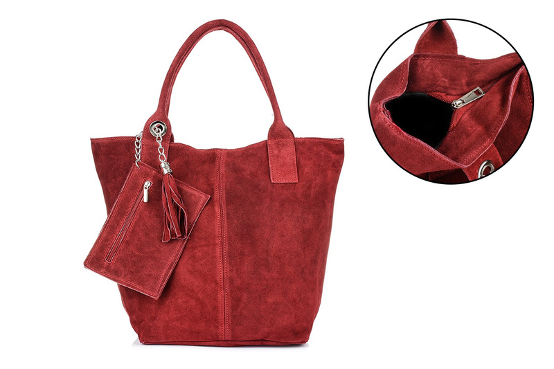 Italian Leather Suede Handbag A4 Shopper Bag Maroon T49