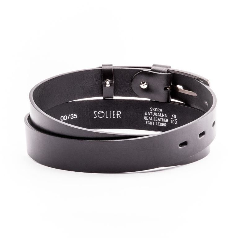 Elegant black leather belt SOLIER SB11