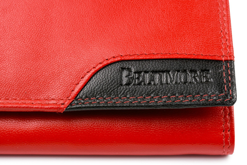 Women's leather wallet large horizontal with earworm RFiD red BELTIMORE 038