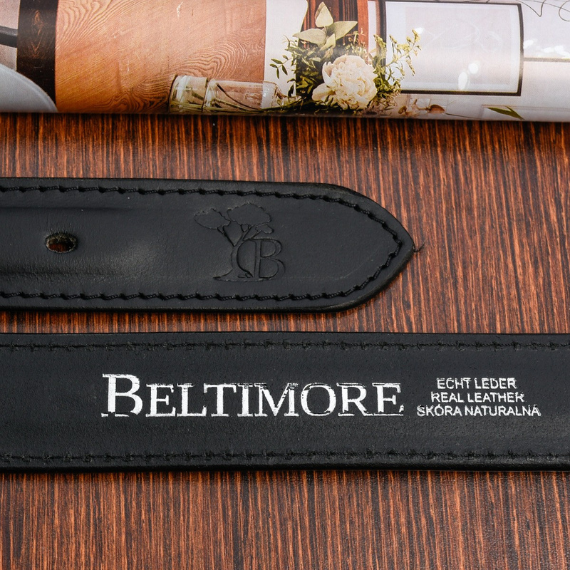 Beltimore A75 men's wide black leather trouser belt : Colors - black, Strap size - r.105-120 cm