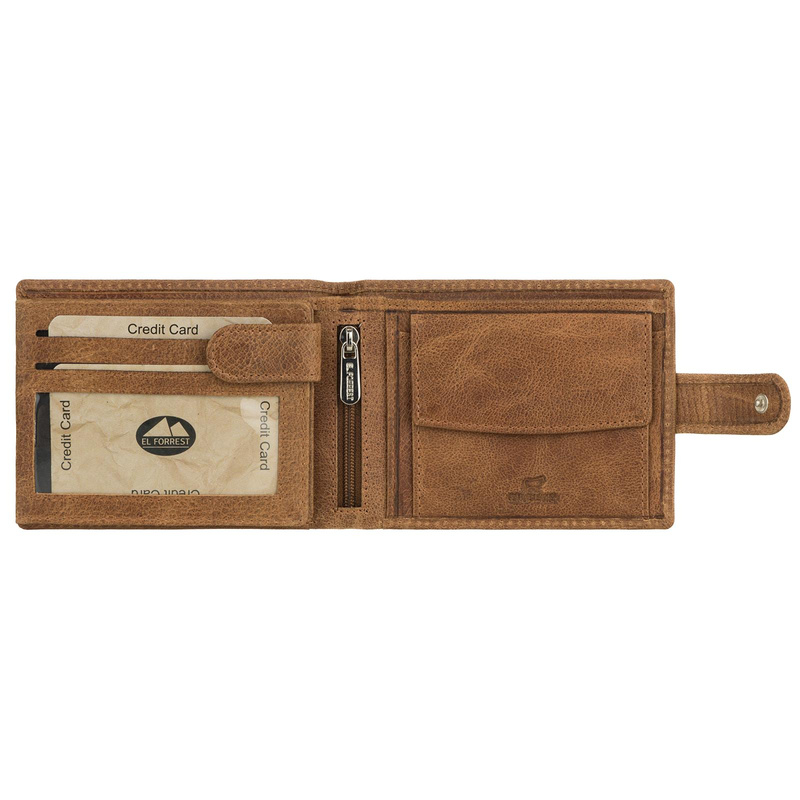 EL FORREST men's leather zip-up wallet with RFID