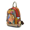 Women's leather backpack with colorful mosaic and flowers