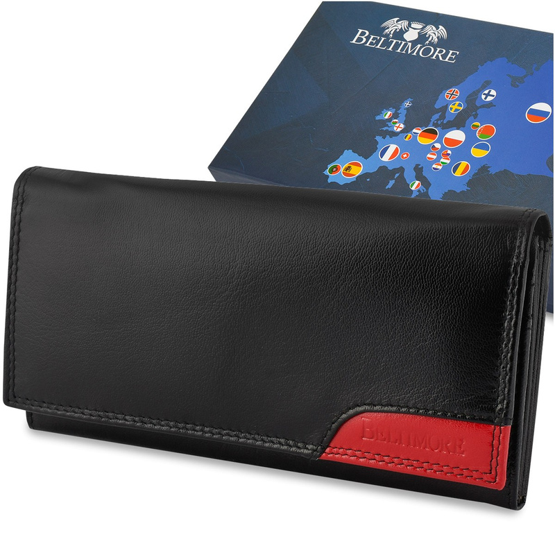 Women's leather wallet large retro horizontal RFiD black BELTIMORE 040