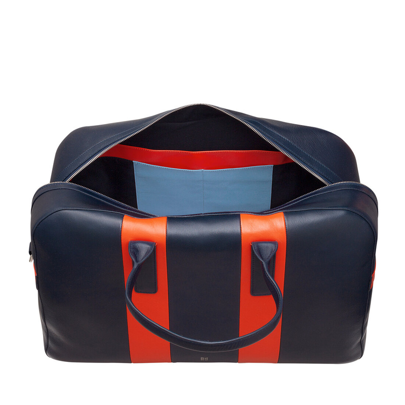 Large duffle bag unisex Colorful Cambridge by DUDU made in genuine leather with double handle and detachable shoulder strap. High quality elegant weekender overnight bag.