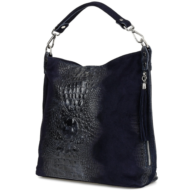 Navy blue suede leather shopper bag W10