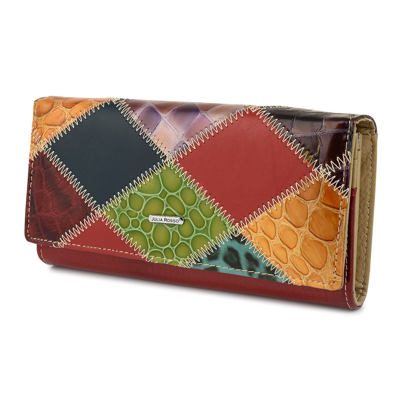 Julia Rososo patchwork boho leather wallet large box G89