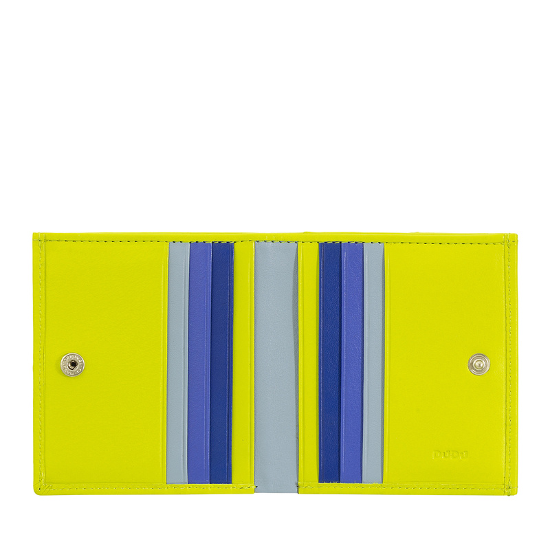 The DUDU Colorful collection is enriched by Flavio, small men's multicolour leather billfold RFID wallet with external coin purse and credit card holders