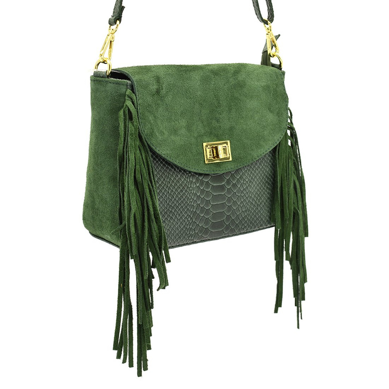 Suede with fringes women's leather messenger bag