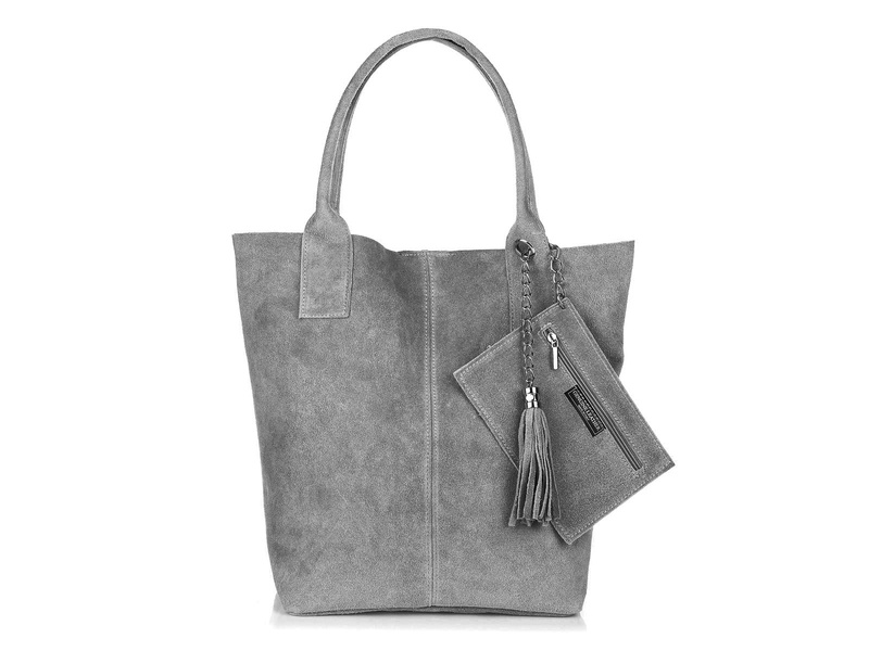 Italian Leather Suede Handbag A4 Shopper Grey T49