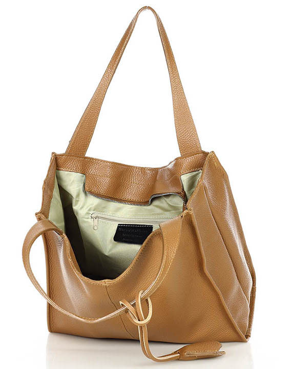 Modny skórzany shopper MAZZINI - Portofino Max camel